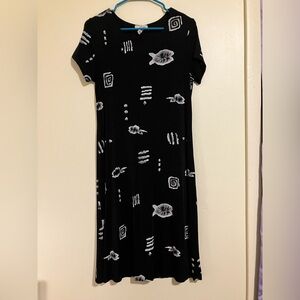Peony Vintage 90’s Aquatic Fish Patterned Dress Jersey Stretch 8525